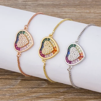 Mode Dejlige Hjerte Rainbow CZ Justerbar armbånd Armbånd Cubic Zircon Kæde Armbånd Kvinder Smykker Til Fødselsdag Gaver