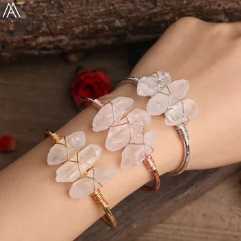 Mode Krystal Perler Armbånd Smykker Naturlig Hvid Kvarts Punkt Perler Åbne Cuff Bangle Armbånd Til Kvinder Venskab Smykker