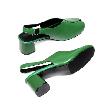 Mode Peep Toe høj hæl sandaler, behagelig Elastik grønne chunky hæle kontor sko kvinder lukkede toe hæle 35-40