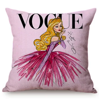 Mode Smuk Pige Værelse Dekorative Sofa Smide Pude Dække Søde Charmerende Prinsesse Plakat Udskrivning Bomuld Pudebetræk