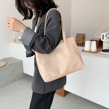 Mode Solid Farve Håndtaske Kvinder med Stor Kapacitet skuldertaske PU Læder Casual Daglige Rejse Shopping Tote Taske