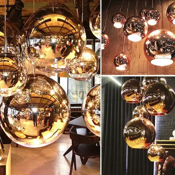 Moderne LED Krom Guld, Kobber, Glas Globe Rund Kugle Vedhæng Lys Hængende Belysning til Spisestue Hanglamp Lampe