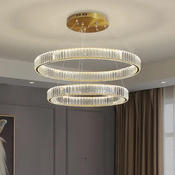 Moderne Luksus Krystal Ring-LED Pendel Gyldne Cirkel Villa Suspension Hængende Lampe til stuen, Soveværelset Restaurant