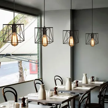 Moderne Pendel Sort Jern Hængende Bur Vintage-Led-Lampe Pære E27 Industriel Loft Retro Restaurant, Bar Tæller Spisestue