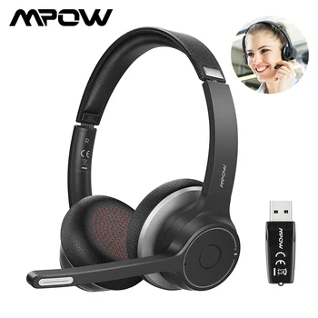 Mpow HC5 Bluetooth-Headset med USB-Adapter til Trådløst headset med Noise Cancelling Mikrofon 22Hrs Afspilning for PC Skype Webinar