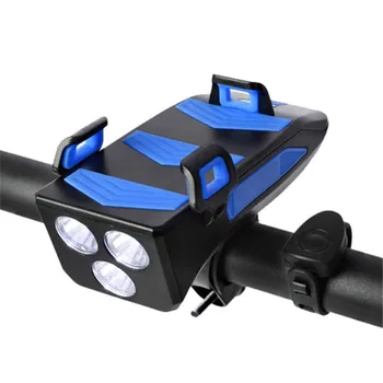 Multi-funktion 4 i 1 Cykel Lys USB-Genopladelige LED-Cykel Forlygte Cykel Horn telefonholder Powerbank Cykling/Cykel Lys
