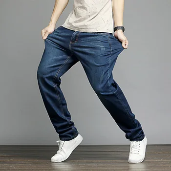 Mænd er Store Størrelse Jeans Straight Fit Stretch Denim Bukser Mandlige Foråret Efteråret Sort Blå Stor Størrelse Vintage Casual Løs Jean Bukser