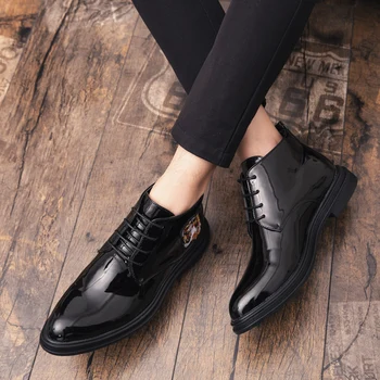 Mænd læder sko vinter formelle luksus høj kvalitet helt store størrelser 45hidden hæl business Social shoesWarm og komfortable