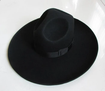 Mænd ' s Uld Fedoras Hat Wide Brim Oversize 12cm Uld Hat Fashion Sort uldfilt Fedora Ulden Hætte Equestrian Hat B-8127