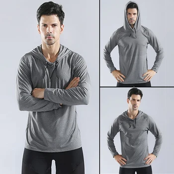 Mænd Solid Farve Elastisk Hurtig Tør Løbetræning Sportstøj Hoodie Sweatshirt
