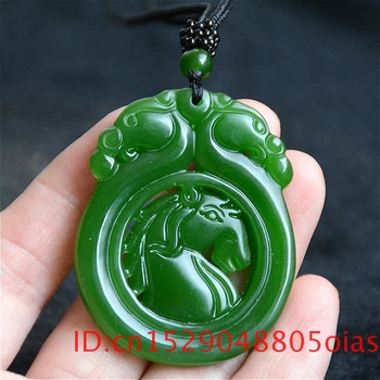 Naturlig Grøn Kinesisk Jade Dragon Hest Halskæde Mode Charme Smykker Dobbelt-sidet Hule Udhugget Amulet Gaver til Hende