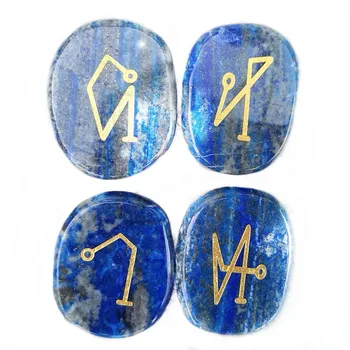 Naturlige Lapis Lazuli Sten Chakra Crystal Ærkeenglen Symboler Sæt Palm Sten, Krystaller, Reiki Healing 4stk Velvet Pouchs Engros