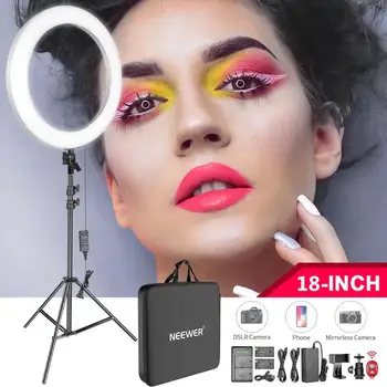 Neewer 18-tommer LED-Ringen Lys Kit til Makeup YouTube Video Salon - Justerbar Farve Temperatur med Batteri eller DC Power Option