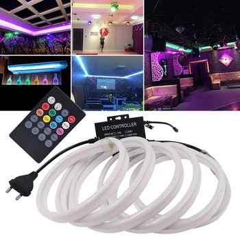 Neon Led Strip Light RGB Musik, Bluetooth Fjernbetjening 220V 110V Fleksibel Neon 5050 2835 120LED Bånd Lampe String Vandtæt
