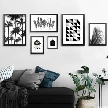 Nordisk Minimalistisk sort hvid natur lærred maleri udskriver væg kunst, male billeder til stuen Moderne værelse indretning AP0027