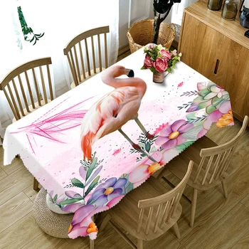 Nordisk stil Bryllup 3D Runde Dug Tegnefilm Red Flamingo Mønster Vaskbart Polyester Bomuld Rektangulært spisebord Klud