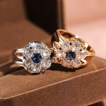Ny Mode Lady Bling Safir Ring Luksus 925 Sterling Sølv Ring Kvindelige Blomster Bryllup Part Kæreste Ring Mode Smykker