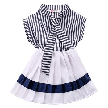 Ny Mode Toddler Børn Piger Kjoler Navy Stribe Sundress Summer Party Dress Tøj 2-7Y