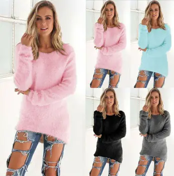 Ny Mode Varm Kvinder Sweater Casual Lange Ærmer Pullover Løs Baggy Tunika Trøjer Plus Størrelse