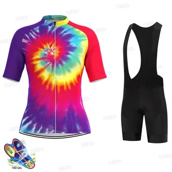 Nye 2021 Tie Dye Rainbow Kvinder Trøje Åndbar Cykel Tøj Riding Korte Ærmer sport Cykling Sæt Ropa Ciclismo