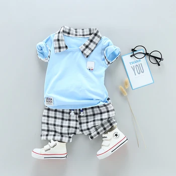 Nye Ankomst Boy Tøj Til Sommeren 2020 Baby Dreng Spædbarn Tøj børnetøj Ternet kortærmet T-shirt Bukser Outfit