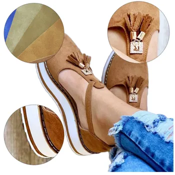 Nye kvinder sommer sandaler mode spænde remmen fast fringe cover hæl fladskærms-platform hæl afslappet plus size damer sandaler