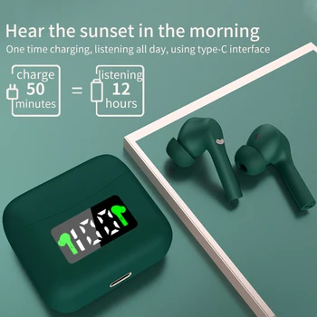 Nye Mini-J5 Grønne TWS Hovedtelefoner Trådløse Bluetooth-5.2 I-Øret HD Stereo-Touch Kontrol Vandtæt Sport Earbuds LED-Display