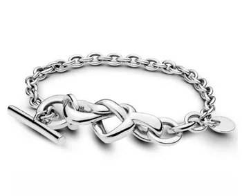 Nye Mønster Chunky Infinity Knyttede Hjerte-forskønnet T-lås 925 Sterling Sølv Pan Armbånd Passer Fint Armbånd-Perle-Charme