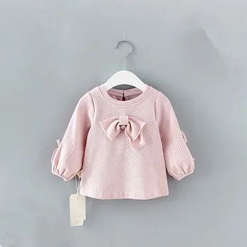 Nyfødte Baby Buksetrold Piger Kids Tøj med Lange Ærmer Toppe Tøj Bluse med Stor Bue 0-2Y pink hvid