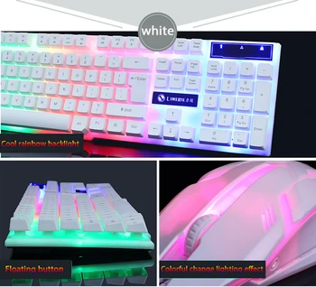Nyt Gaming Tastatur, LED lys USB-kablet 104 Nøgler Sort/Hvid Tastatur og Optisk Mus Combo til Windows, android, IOS gamer