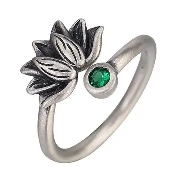 Oprindelige design lotus Thai sølv retro åbning justerbar ring Kinesiske palace boheme-charme kvinders mærke smykker