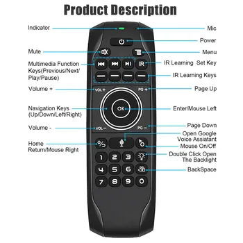 Original Baggrundsbelyst G7V Pro Mini Tastatur IR-Læring 2,4 G Wireless Air Mouse Gyroskop Stemme Fjernbetjening til Android TV BOX