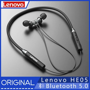 Originale Lenovo HE05 Hovedtelefon Bluetooth-5.0 Trådløse Headset Magnetiske Neckband Hovedtelefoner IPX5 Vandtæt Sport Earbuds Med Mic
