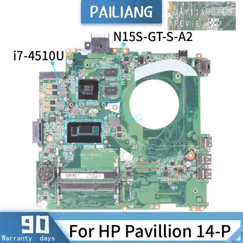 PAILIANG Laptop bundkort Til HP Pavillion 14-P Bundkort DAY11AMB6E0 Core SR1EB i7-4510U TESTET DDR3