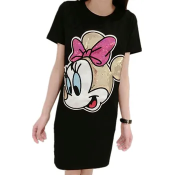 Pailletter Tshirt Tegnefilm Mickey Plus Size Kvinder Shirts Koreansk Tøj Harajuku Grafiske T-Shirts, Casual Koreansk Tøj