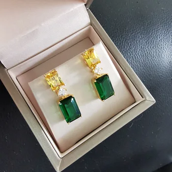 PANSYSEN Guld Farve Vintage Elegant Women ' s Emerald Dråbe Øreringe 925 Sterling Sølv Gemstone Øreringe Fine Smykker Gave