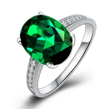 PANSYSEN Oval Smaragd Ringe 925 Sterling Sølv Ædelsten Ring for Kvinder Bryllup Engagement Fine Gaver Smykker Tilbehør