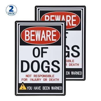 Pas På Hunden Tegn, 2 Pack Pas på Hunden advarselstegn Advarsel sikkerhedsskilte Indendørs eller Udendørs Brug, Nem Montering for Værftet