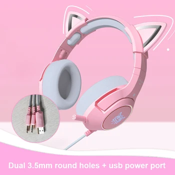 Pink Kablede glødende søde LED Kat Øre HIFI Stereo-Bas 3.5 mm Stik Med Mic Stereo Hovedtelefoner støjreducerende Headsets til Pige