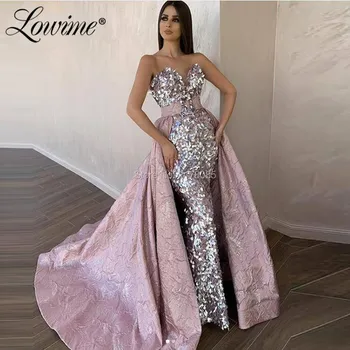 Pink Luksus Aften Kjoler Med Aftagelig Tog Dubai Marokkanske Saudi-Arabien Formel Part Kjole 2020 Nye Ankomst Prom Kjoler