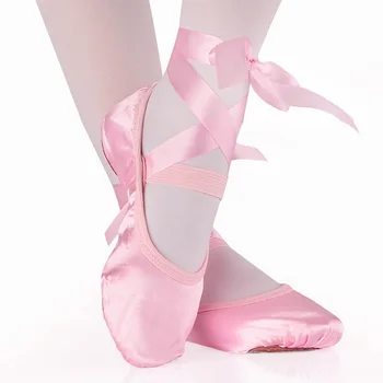 Professionel piger 'ballet sko til kvinder, damer satin ballet sko med bånd