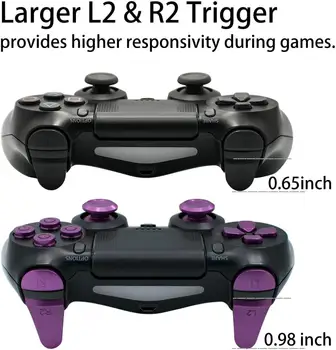 PS4 Slank/ PS4 Pro Gen 2 Controller, Aluminium Metal Thumbsticks Analog Greb & Bullet Knapper & D-pad & L1, R1, L2, R2 Udløse Lilla