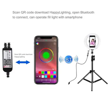 PULUZ 7,9 tommer RGB-Ring Lys+1.1 m Lys Stå LED Dual Farve Temperatur Video Lys Til Youtube telefonholder Selfie Ring Lampe