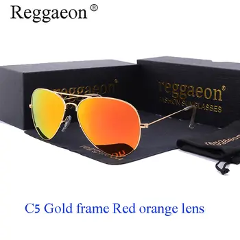 Raggaeon luksus Glas linse solbriller kvinder mand Høj kvalitet uv400 Retro brand design pilot solbriller Orange Nuancer Unisex rød