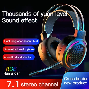 RGB Køligt Lys Gaming Hovedtelefoner 7.1 Lytte Til Lyden Over Ear Headset Med Mikrofon Til Computeren, PC-Gamer Bærbar Desktop