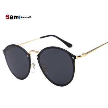 Samjune Mode Trend 3574 BLIS RUNDE Style Solbriller Vintage Retro Brand Design Farve Spejl solbriller Kvinder Oculos De Sol