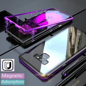 Samsung Galaxy Note 9 8 S10 S9 Plus Magnetiske Adsorption Tilfælde Transparent Glas, Metal Case til Samsung Note 8 9 S8 Plus Dækning
