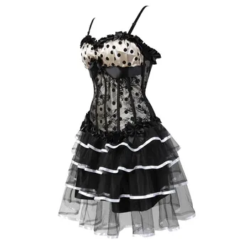 Sapubonva corselet overbust korset bustier nederdel sæt blonder op gotiske viktoriansk corset lolita kjoler vintage brokade sexet zip