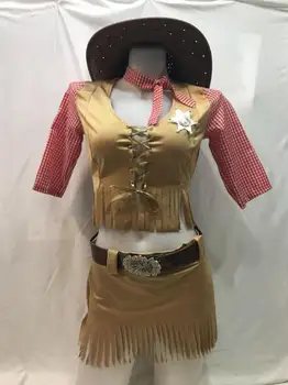 Sexet Cowgirl Kostume Halloween Fest Cowboy Kostume Til Voksne Kvinder, Tøser Cosplay Vestlige Kjole, Der Passer Top + Nederdel + Hat + Bælte