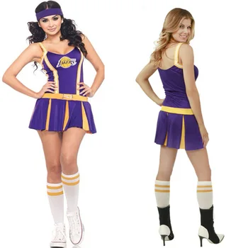 Sexet High School Cheerleader Kostume Lakers Juble Cheerleading Fancy Kjole + Strømper
